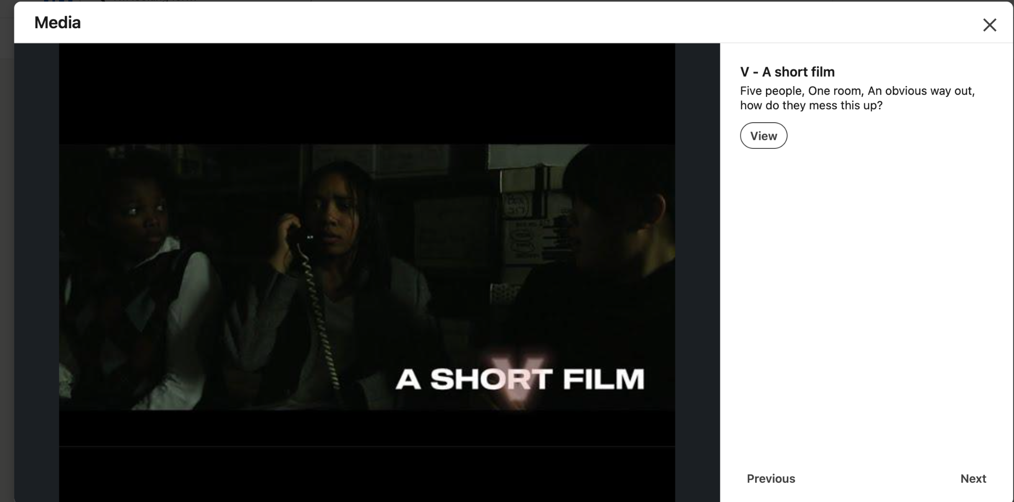 A dark cinematic scene from Isaiah's short film V